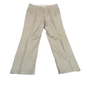 Feldini Mens 100% Silk Herringbone Pleated Dress Pants Taupe Cuffed‎ 35x27